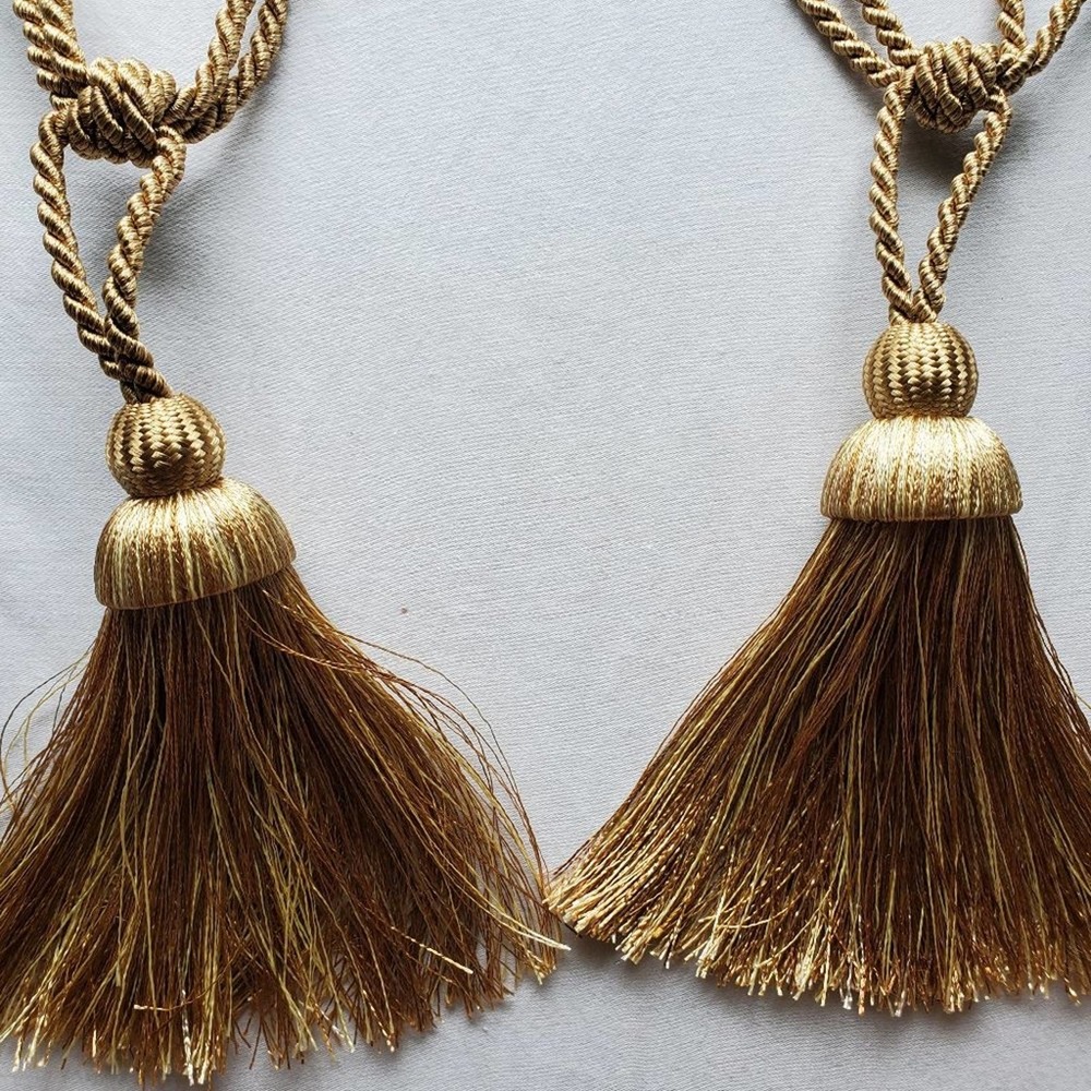 KENNEY Gold Rope w/ Tassel Curtin Tiebacks Set 2